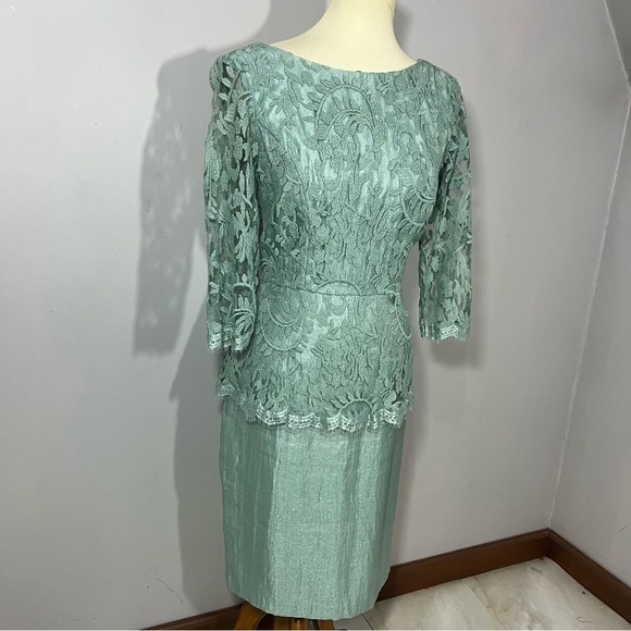 Adrianna Papell Peplum Dress Green Floral Lace Formal Wedding Guest Mermaid Sz 8 - Picture 4 of 15